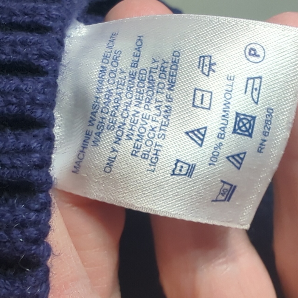Lands' End Drifter Navy Blue Cable Knit Fisherman Midweight Cotton Sweater Large - Picture 7 of 8